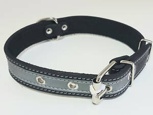 Ошейник для собак кожаный со светоотражательной лентой 1,8/28-36