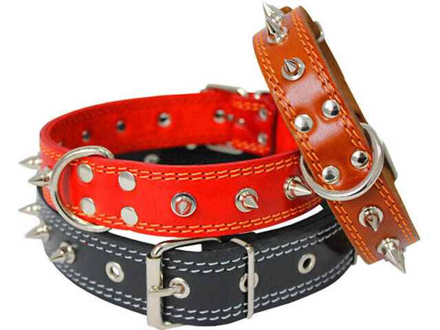 Ошейник для собак с шипами двойная кожа 2,5/36-45 см черный - Фото 3