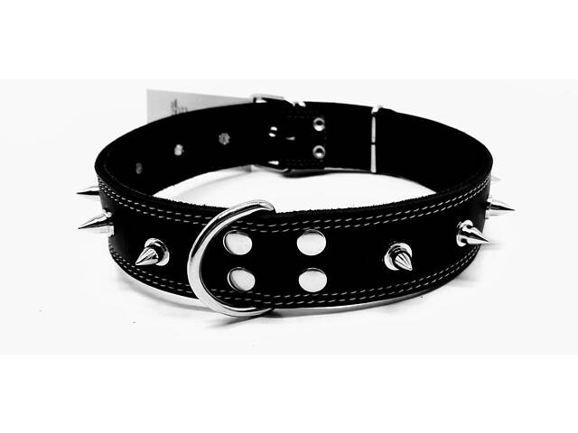 Ошейник для собак с шипами двойная кожа 2,5/36-45 см черный - Фото 1