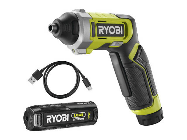 Акумуляторна викрутка Ryobi RSD4-120T 4В, USB, Lithium, 1х2Ah, 5Нм, 200об/хв, кейс, 10 насадок (5133006210) - Фото 1