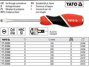 Отвертка плоская ударная YATO шлицевая l=150 мм шлиц=8 мм YT-25989