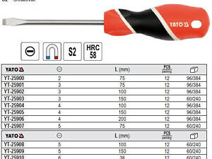 Отвертка YATO Отвертка шлицева l=100 мм шлиц=4 мм YT-25904