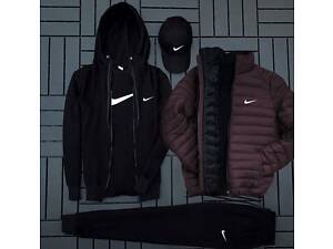 (п) ФЛІС Комплект з курткою Nike (худі на змійці+штани+футболка+кепка+куртка)