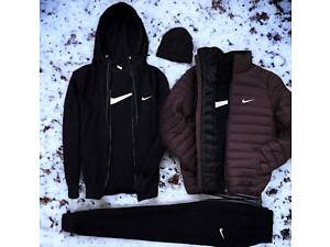 (п) ФЛІС Комплект з курткою Nike (худі на змійці+штани+футболка+шапка+куртка)