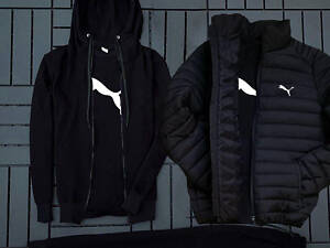 (п) ФЛИС Комплект с курткой Puma (худи на змейке+штаны+футболка+куртка)