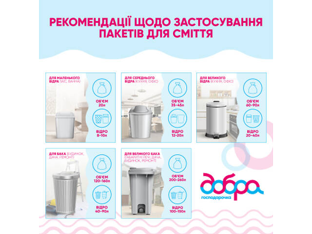 Пакети для сміття Добра Господарочка Із затяжками Колекція Вибійка Біло-фіолетові 35 л 15 шт. (4820086524056) - Фото 3