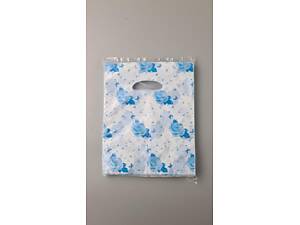 Пакеты с вырубной ручкой (20*25)'Розочки' Голубые (100 шт)