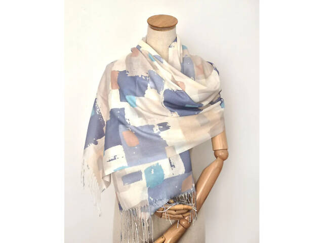 Палантин шарф Палитра легкий тонкий на весну осень вискоза беж серый бирюза