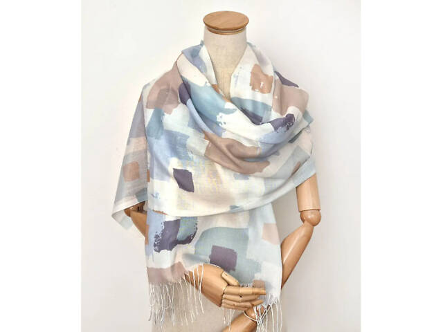Палантин шарф Палитра легкий тонкий на весну осень вискоза бирюза светлый беж