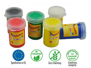 Пальчиковые краски безглютеновые MALINOS Fingerfarben непроливаемые 6 цветов