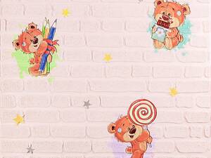 Панель стінова 3D 700*700*4mm ведмедики на рожевому фоні (D) SW-00001974