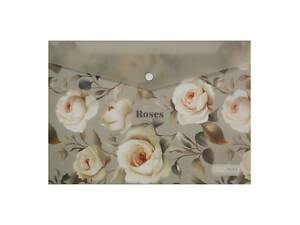 Папка-конверт А4 на кнопке ROSES ARABESKI светло-серая BM.3943-20 BUROMAX матовый полупрозрачный пластик (4823126805627)