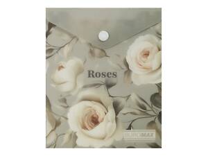 Папка-конверт А6 на кнопке ROSES ARABESKI светло-серая BM.3922-20 BUROMAX матовый полупрозрачный пластик (4823126809588)