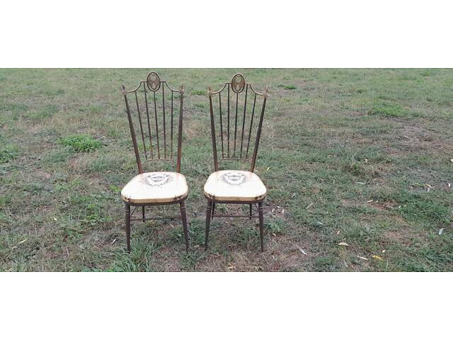 Пара стільців. Італійські ?? Латунні. Сидіння в плівці. На тканині є незначні плямки. ?43*43 см, висота 117 см, висота сидіння - Фото 1