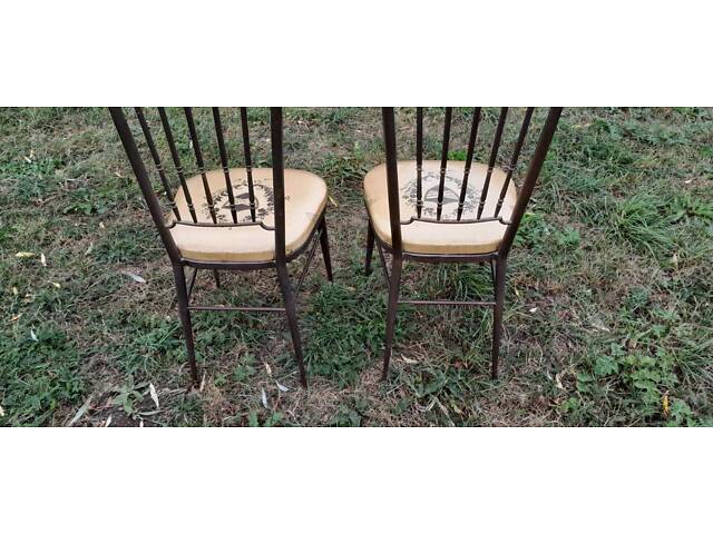 Пара стільців. Італійські ?? Латунні. Сидіння в плівці. На тканині є незначні плямки. ?43*43 см, висота 117 см, висота сидіння - Фото 2