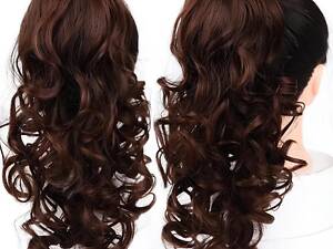 Перука хвіст каштановий. Волосся шиньйон хвилястий. Накладний хвіст із затискачами. Шиньйон для шатенок 51 см