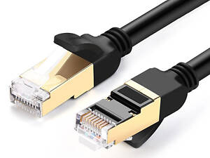Патч-корд Ugreen NW107 прямой UTP сетевой кабель Ethernet Cat7 с RJ 45 2м Черный (11269)