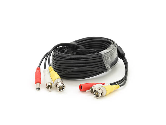 Патчкорд комбінований коаксіальний + живлення +звук BNC + DC + AV 15 m, чорний, Q50 - Фото 1