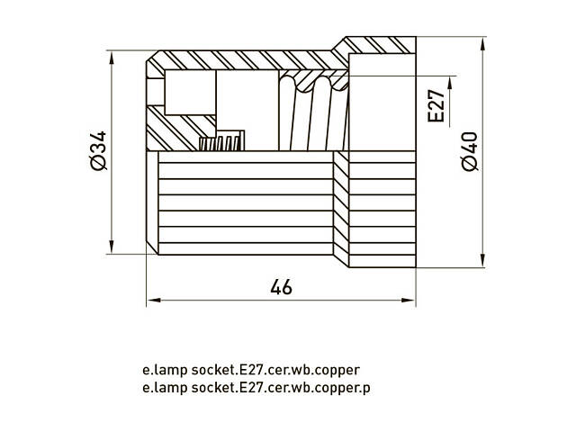 Патрон E27 без крепления 46х40mm керамический медный контакт [s9100117] e.lamp socket.Е27.cer.wb.copper E.NEXT - Фото 2