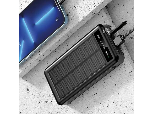 Универсальный повербанк на 50000 мАч с 4 кабелями, с беспроводной зарядкой и солнечной панелью, с фонариком, powerbank. - Фото 2