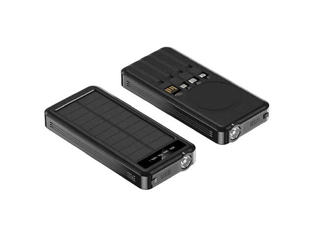 Универсальный повербанк на 50000 мАч с 4 кабелями, с беспроводной зарядкой и солнечной панелью, с фонариком, powerbank. - Фото 9