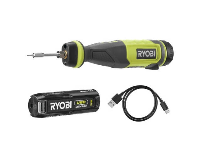 Паяльник електричний Ryobi RSI4-120G акумуляторний, USB, Lithium 4V 2Ah, 460°С, підсвічування (5133006146) - Фото 1