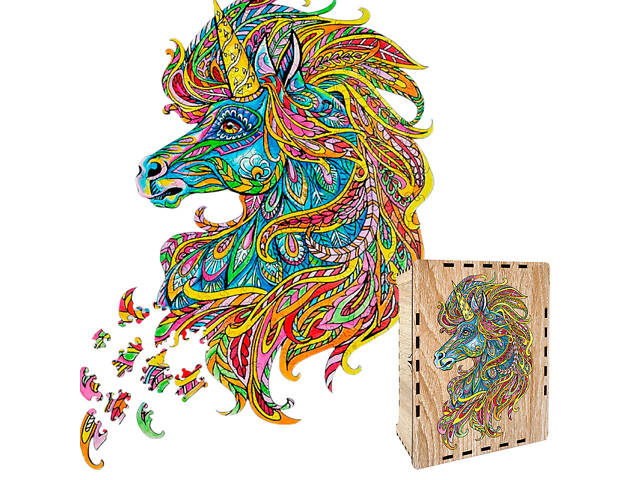 Пазл А3 Єдиноріг з дерева 183 фігурні елементи 46х31 см у подарунковій коробці - Фото 1
