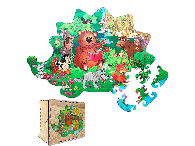 Пазл А3 Їжачок 66 фігурних елементів 32.8х46 см з натурального дерева - Фото 1