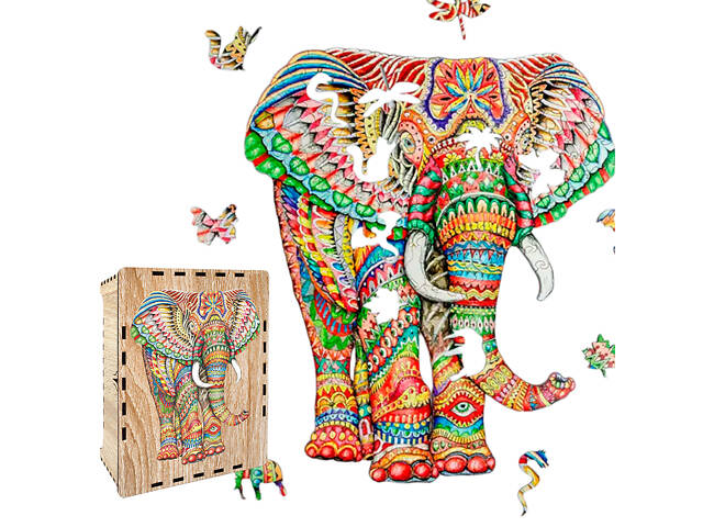 Пазл А3 фігурний дерев'яний Слон 179 фігурних елементів у подарунковій коробці - Фото 1