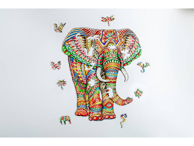 Пазл А3 фігурний дерев'яний Слон 179 фігурних елементів у подарунковій коробці - Фото 2