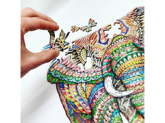 Пазл А3 фігурний дерев'яний Слон 179 фігурних елементів у подарунковій коробці - Фото 3