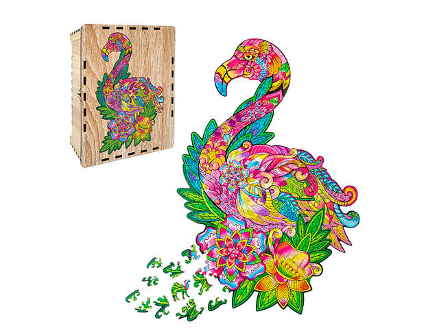 Пазл А3 Фламінго з фігурними елементами 196 шт. у подарунковій коробці з дерева - Фото 1