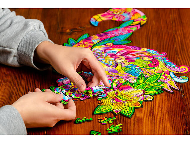 Пазл А3 Фламінго з фігурними елементами 196 шт. у подарунковій коробці з дерева - Фото 7