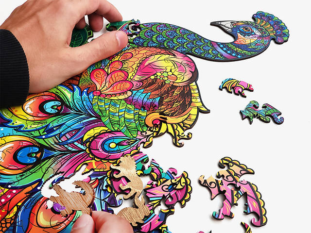 Пазл А3 Павич 184 фігурні елементи в подарунковій коробочці 29.6х53.8 см з дерева - Фото 2