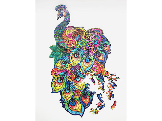 Пазл А3 Павич 184 фігурні елементи в подарунковій коробочці 29.6х53.8 см з дерева - Фото 4