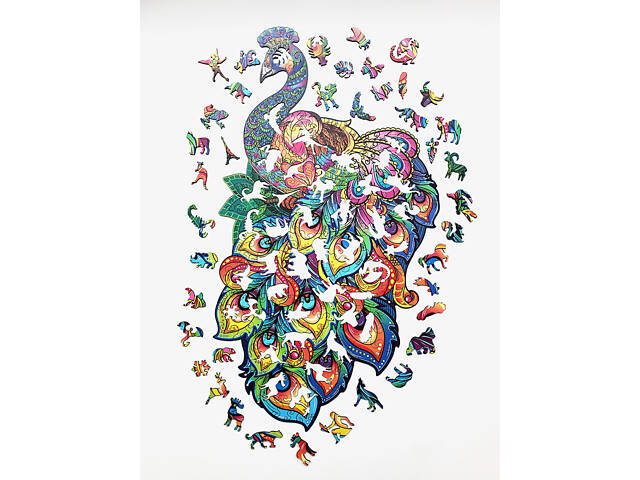 Пазл А3 Павич 184 фігурні елементи в подарунковій коробочці 29.6х53.8 см з дерева - Фото 5