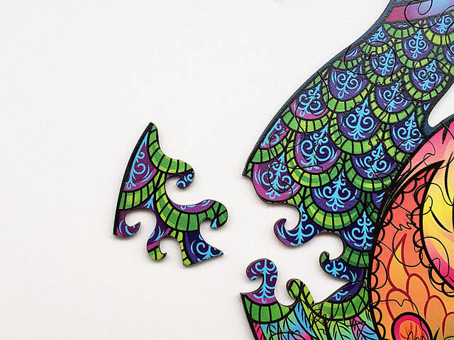 Пазл А3 Павич 184 фігурні елементи в подарунковій коробочці 29.6х53.8 см з дерева - Фото 9