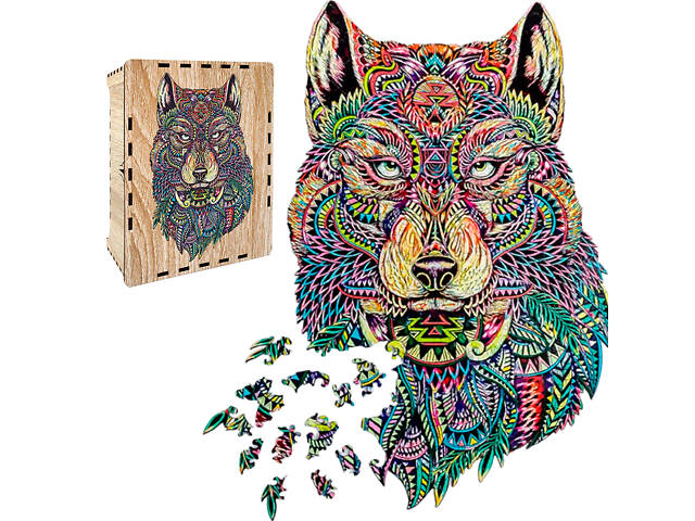 Пазл А3 пазл Волк з дерева 183 фигурных элемента 47.4х30.4 см в подарочной коробке