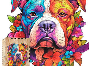 Пазл А3 Пес унікальна форма деталей 224 елементів 35х35 см у дерев'яній коробочці