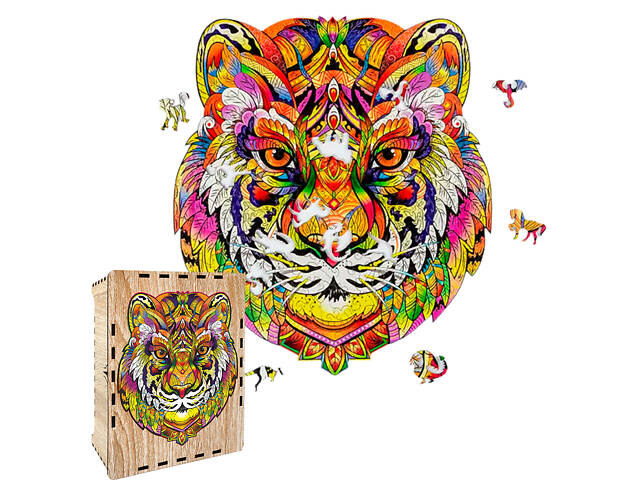 Пазл А3 Тигр 219 дерев'яних фігурних елементів у подарунковій коробці 34.2х38.7 см - Фото 1