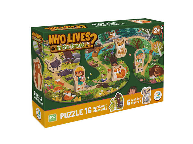 Пазл ходилка 'Хто живе в лісі' з дерев'яними фігурками 300608 DoDo - Фото 1