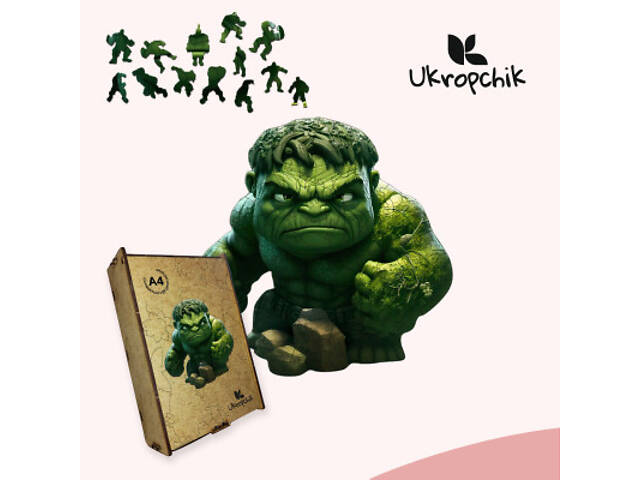 Пазл Ukropchik дерев'яний Супергерой Халк А4 в коробці з набором-рамкою (Hulk Superhero A4) - Фото 5