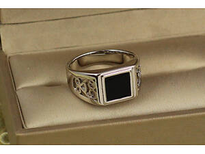 Печатка Xuping Jewelry 19,20,21,22,23,24 чорний квадрат з завитками з боків срібляста love-shopping