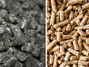 Пелети з лушпиння та пелети з дерева.