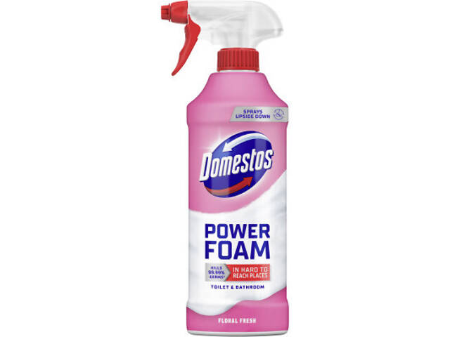 Піна для чистки ванн Domestos Power Foam Для чистки унітаза і ванної Квіткова свіжість 435 мл (8720182796424) - Фото 1