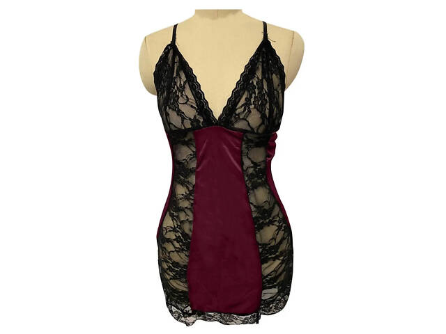 Пеньюар з підтяжками We Love L Чорно-бордовий (l_red_DLSC924) - Фото 1