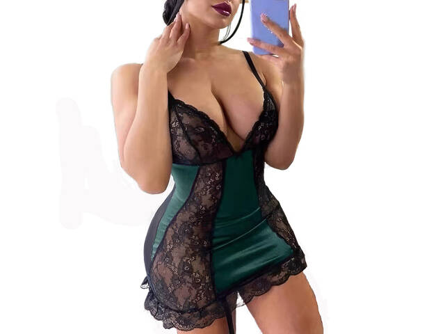 Пеньюар з підтяжками та стрингами We Love L Черно-зелений (l_green_DLSC924) - Фото 2