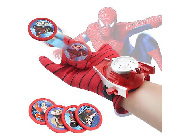 Перчатка Человека Паука с дискометом (4 диска). Перчатки Spiderman. Перчатка супергероя - Фото 1