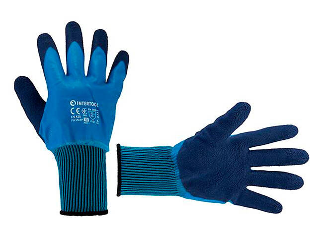 Перчатка Intertool нитриловая пористая 10' синяя (SP-0111) (3 шт.) - Фото 1