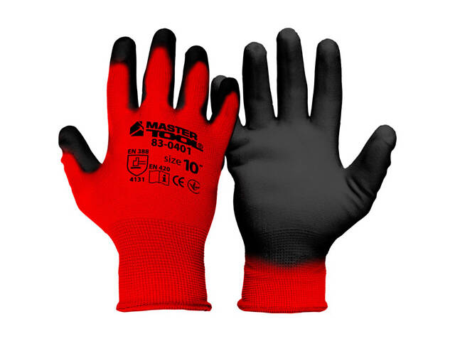 Перчатки Mastertool с нитриловым покрытием 10' (красно-черные) (83-0401) (12 шт.) - Фото 1